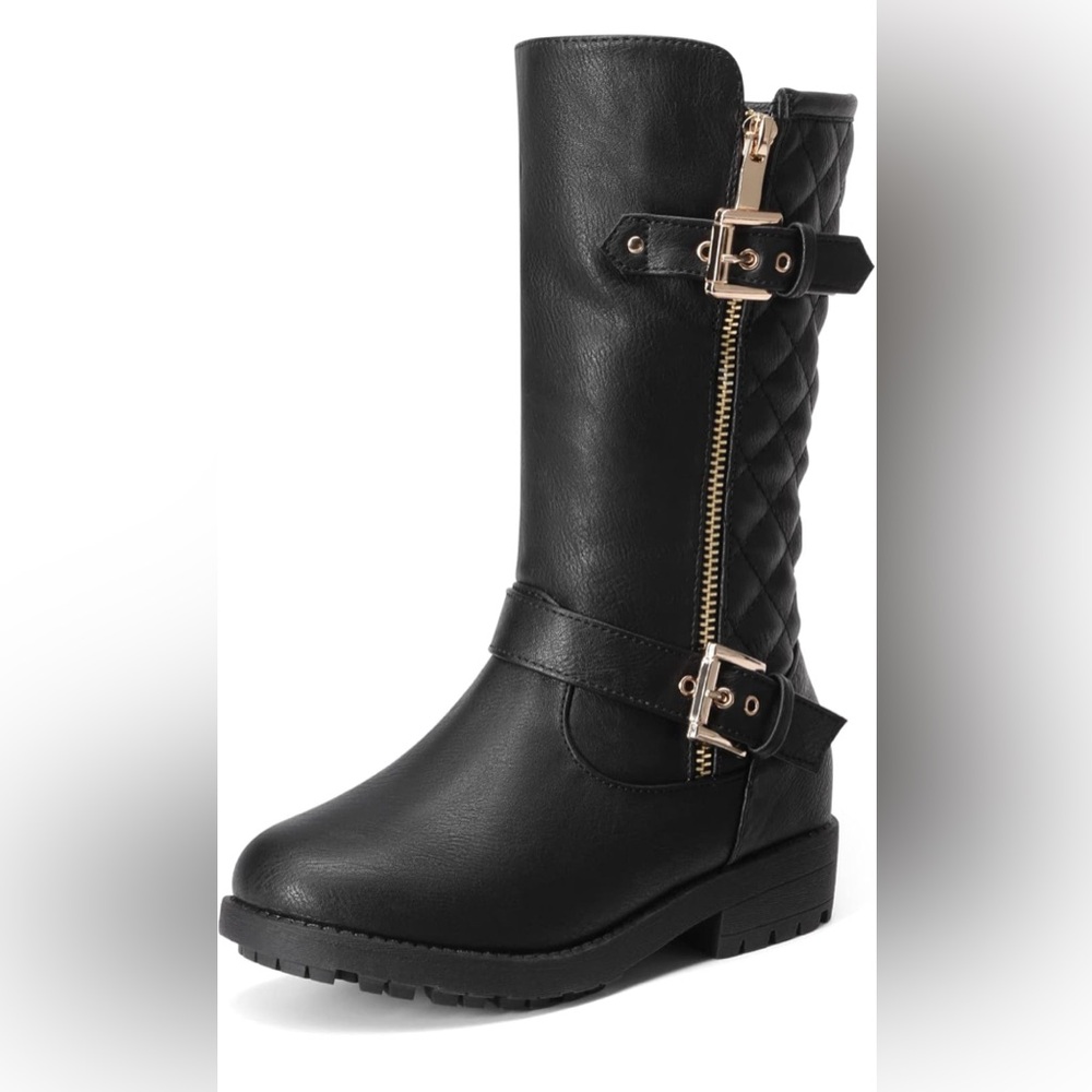 Dream Pairs Black Girls Faux Fur Lines Knee High Boots - NWOB